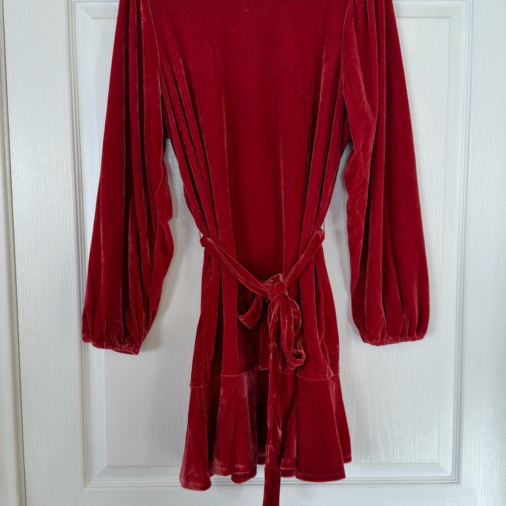 NWOT J.Crew Red Velvet Tie Waist Dress | Size L | Long Sleeve Valentine’s Day